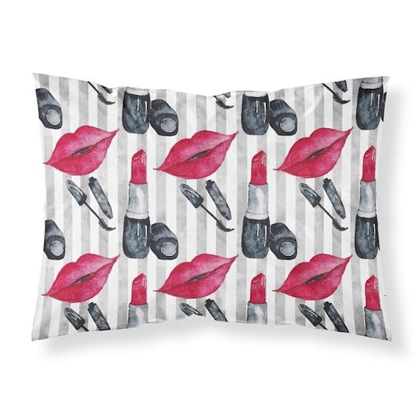 Carolines Treasures Carolines Treasures BB7512PILLOWCASE Watercolor Lipstick & Grey Stripes Fabric Standard Pillowcase BB7512PILLOWCASE - main